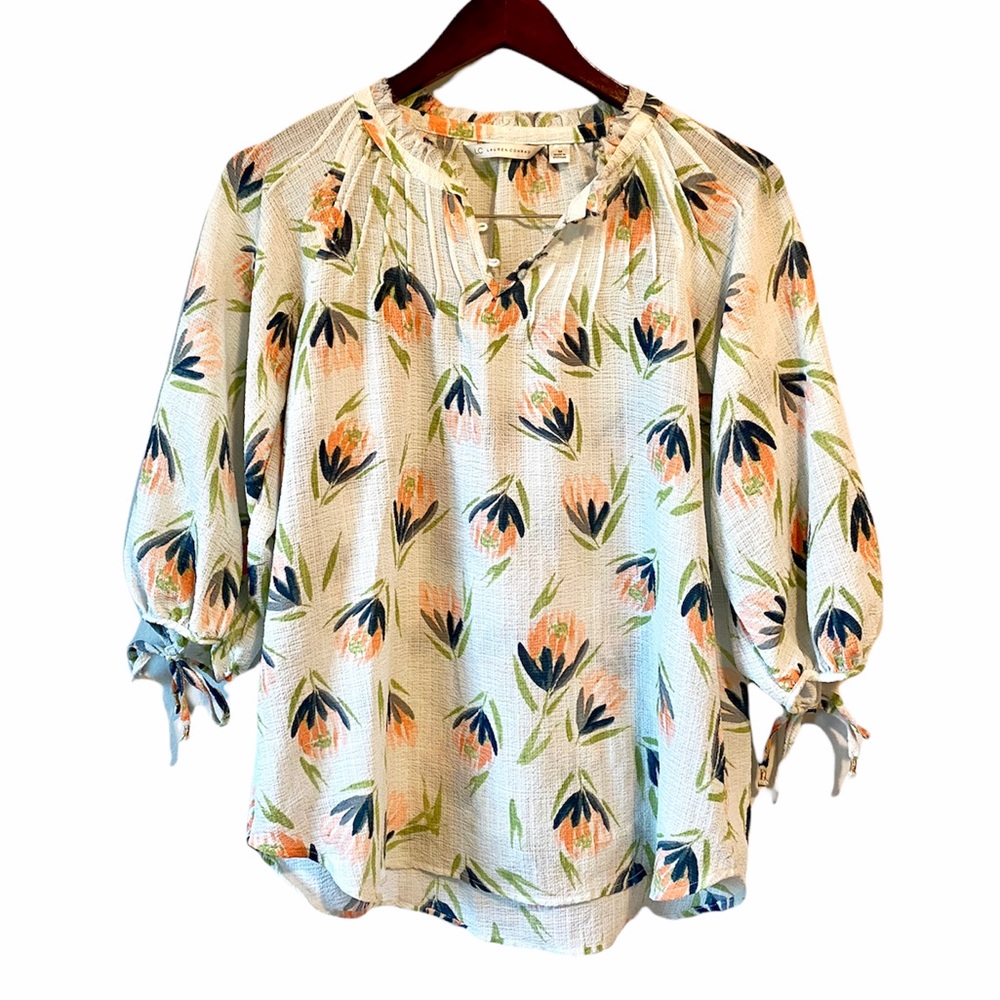 LC Lauren Conrad Mint Floral Blouse Womens Size Medium